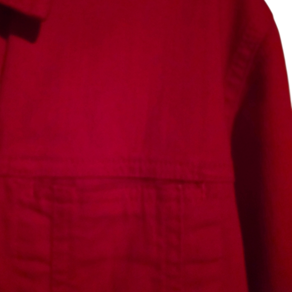 Zebra Lined Collar & Cuffs, Large Sparkle Jeweled Buttons, Red Denim Jacket - Picture 5 of 12